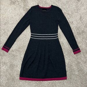 Cynthia Rowley Merino Wool Gray Striped Long Sleeve Dress